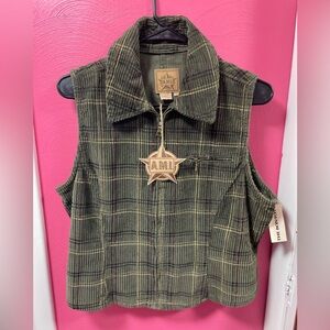 Ami Green Plaid Zip Vest